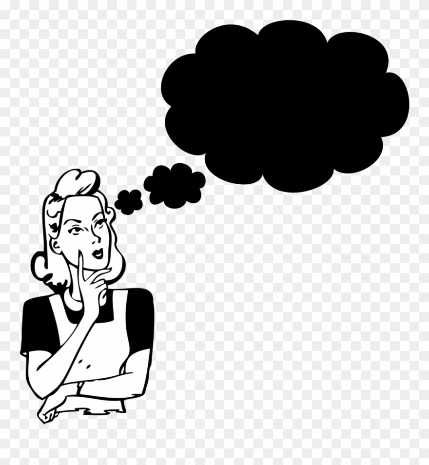 Thinking Mom With Thought Bubble Wide - Mother Graphics Black And White Clipart