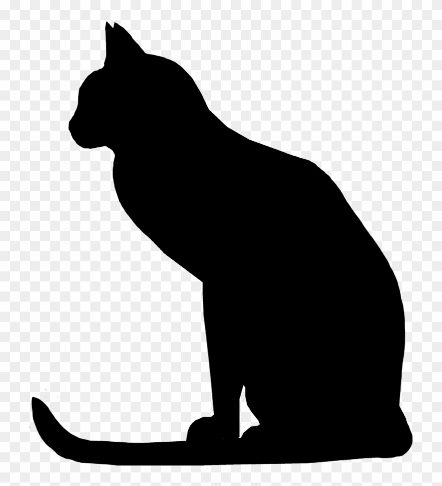 Attentive Cat Silhouette, Cat With Long Tail Silhouette - Cat Silhouette Hd Clipart