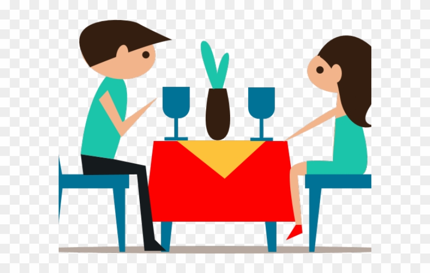Dining Table Clipart Couple Dinner - Cartoon Couple Eating Dinner - Png Download