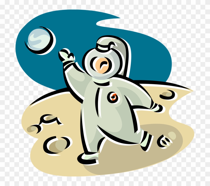 Vector Illustration Of Astronaut Explorer Walks On - Cartoon Clipart