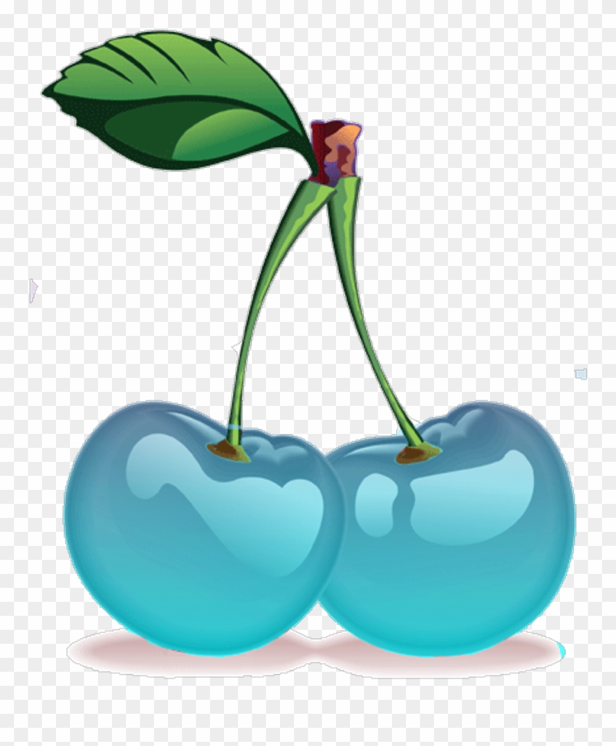 Blue Kawaii Cherry Blue Fruit Tropical Leaf Cute Yummy - Illustration Clipart