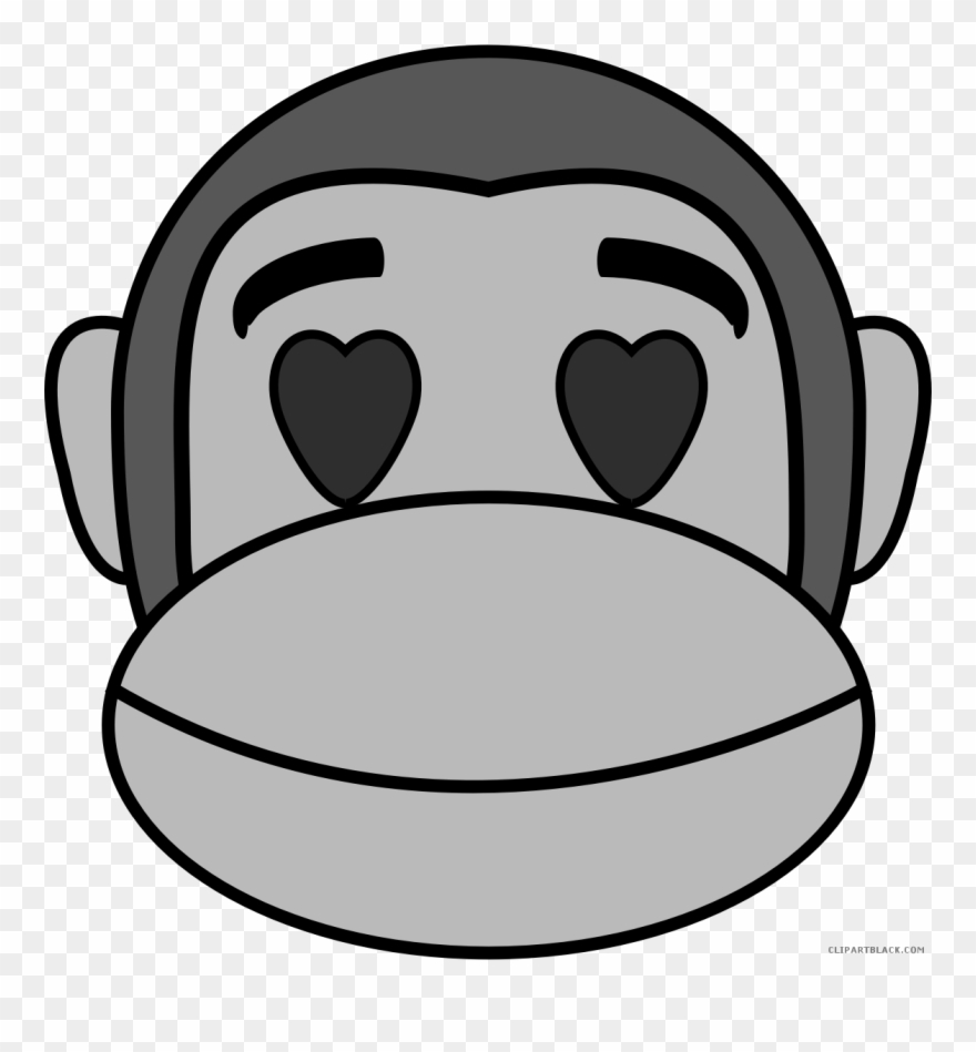 Monkey Emojis Animal Free Black White Clipart Images - Monkey Face Clipart - Png Download