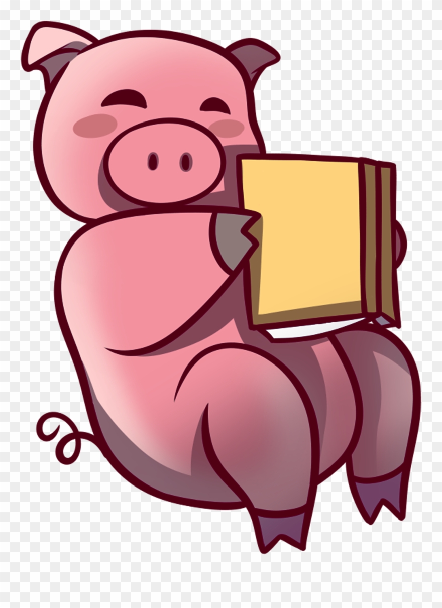 Pig Reading Book - Cartoon Clipart