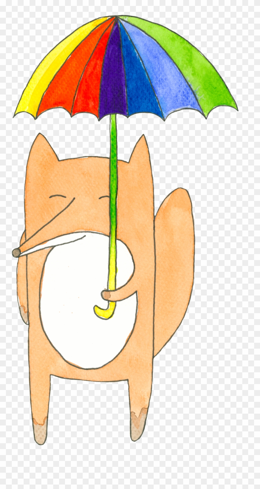 Umbrella Fox Cartoon Transparent - Cartoon Clipart