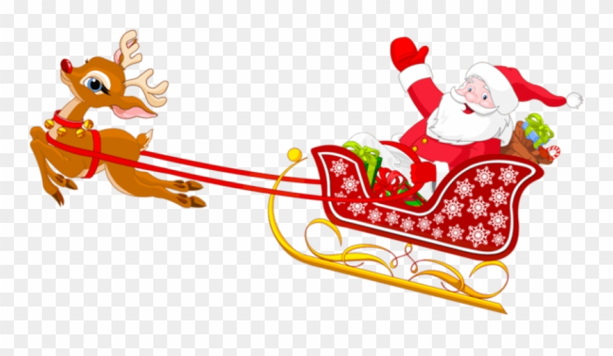 Free Png Santa And Reindeer With Sled Png - Santa Claus With Reindeer Png Clipart