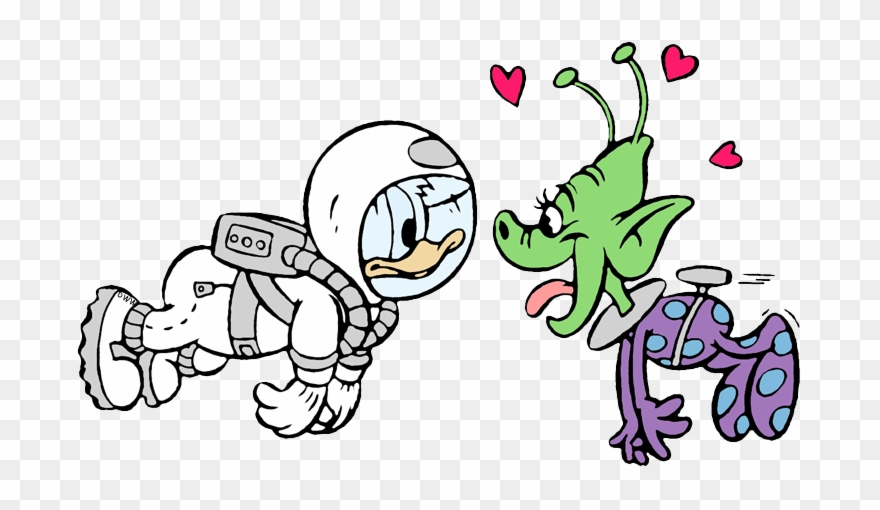 New Astronaut Donald Encountering Lovesick Alien - Cartoon Clipart