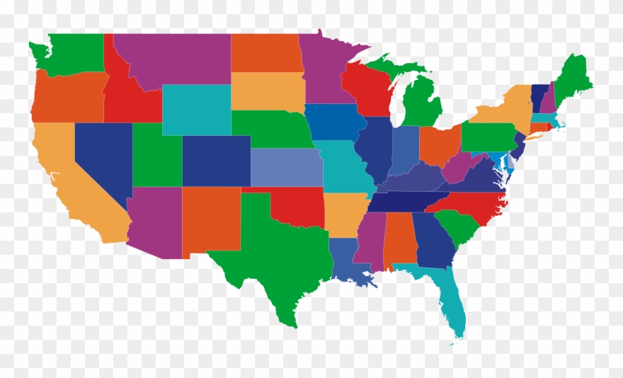 Usa Map Png - Colored Blank Us Map Clipart