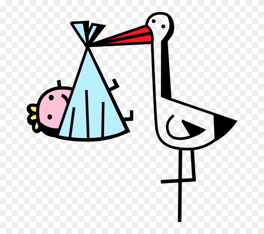 Vector Illustration Of Stork Bird Delivers Newborn Clipart