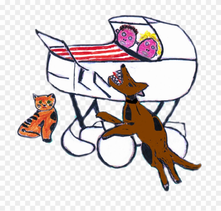 Dog And Pram Illustration - Cartoon Clipart