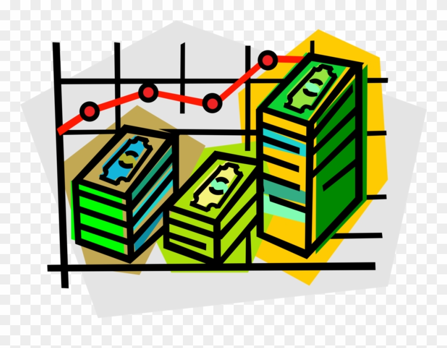Vector Illustration Of Sales Chart With Dollar Paper - Economics Clipart