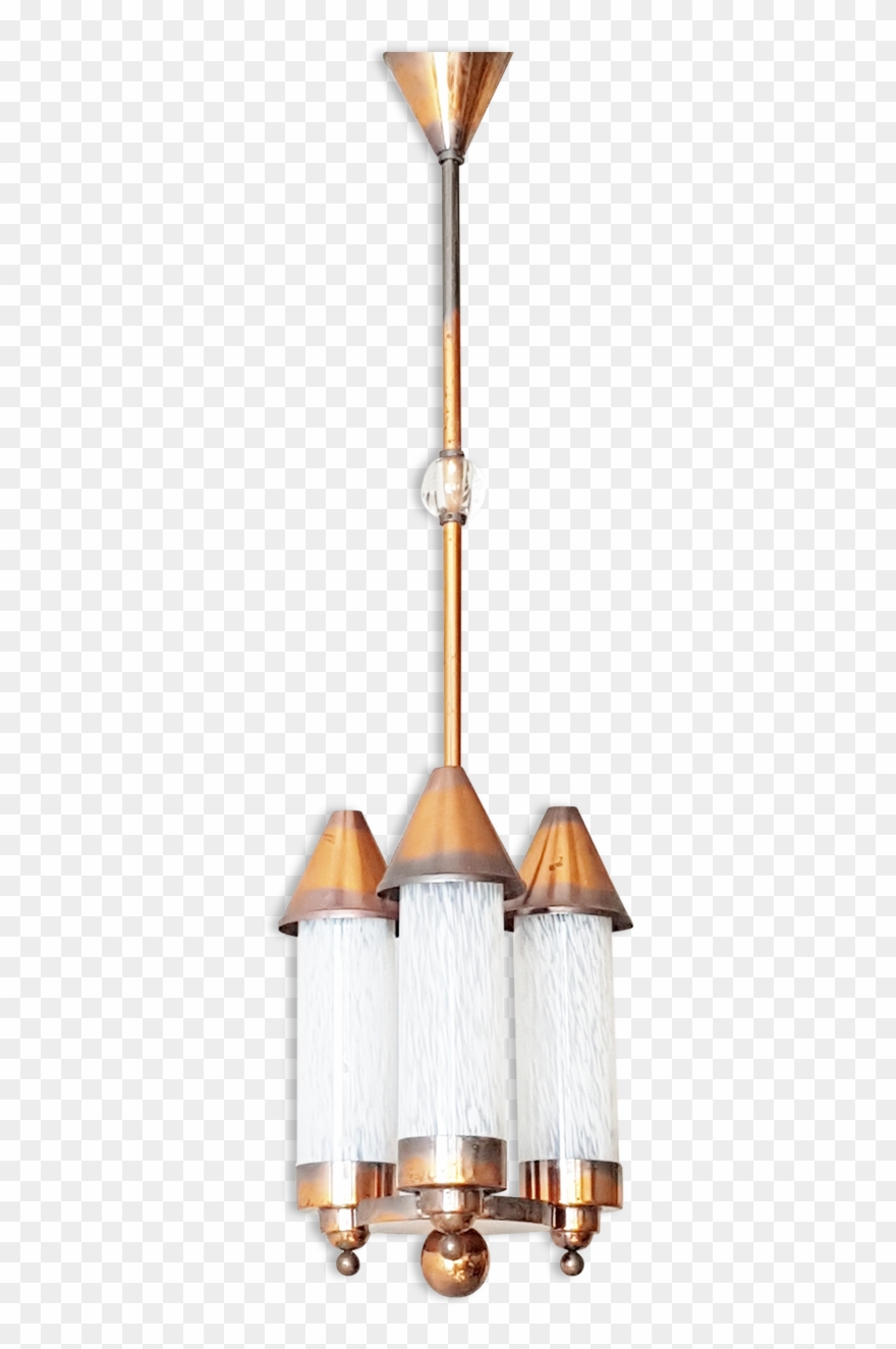 Art Deco Brass Chandelier And Glass - Ceiling Fixture Clipart