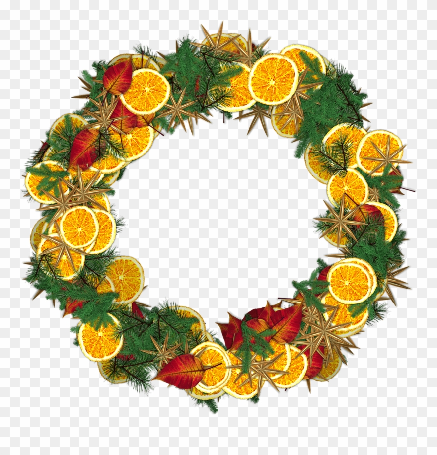 Couronne De Noël Avec Décoration D'oranges - Christmas Orange Clipart - Png Download