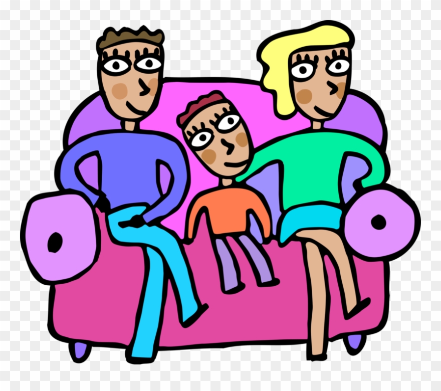 Vector Illustration Of Family Sits On Living Room Couch Clipart