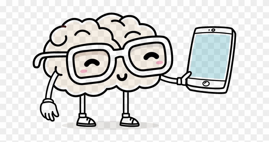 Brain Holding Smartphone - Brain Cartoon With No Background Clipart