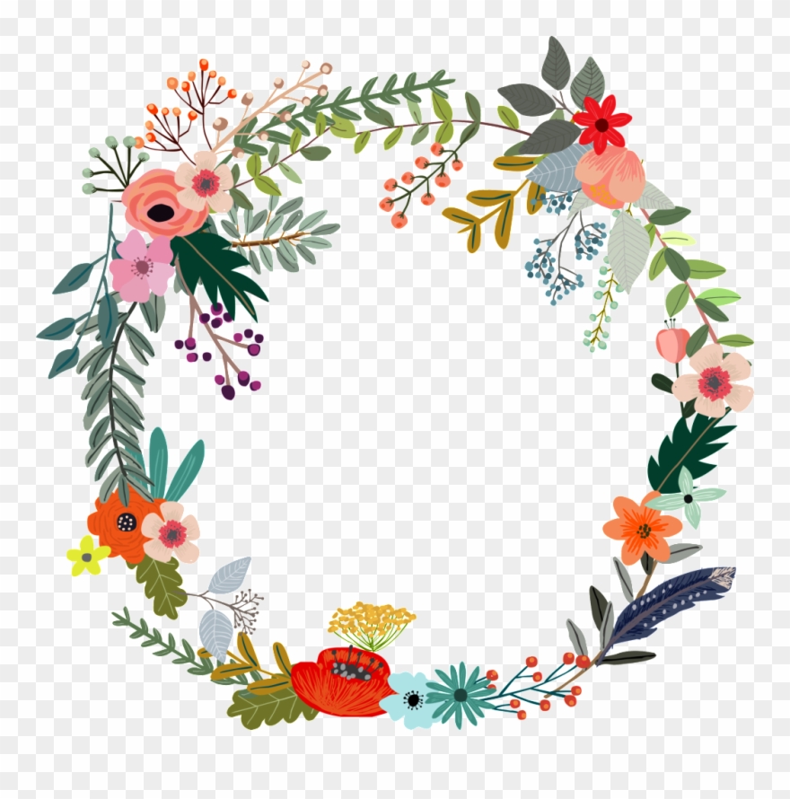 Colorful Flowers Hand Drawn Garland Decorative Elements - Letter M Monogram Clipart