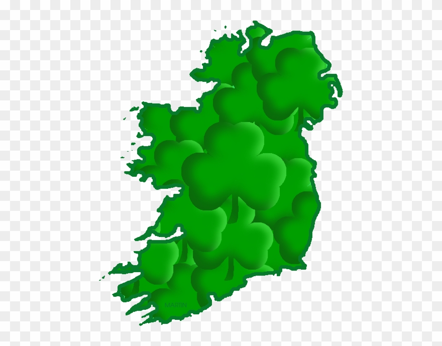Map Of Ireland, Shamrocks - Ireland Map Outline Clipart