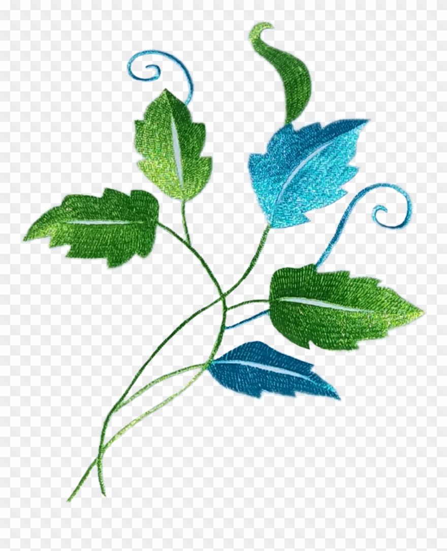 Scembroidery Leaves Vine Blue Green - Floral Design Clipart