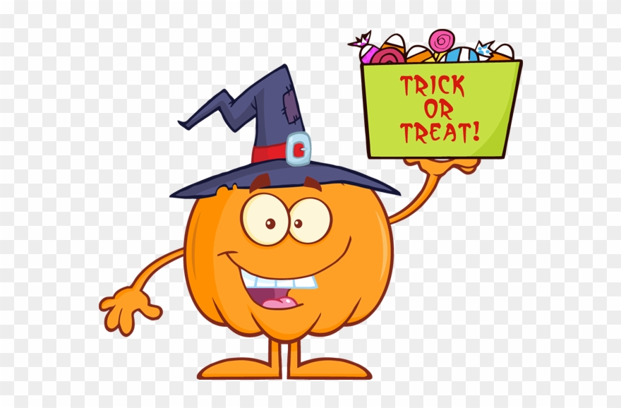 Halloween Pumpkin Holds A Box With Candy - Halloween Candy Corn Cartoon Clipart