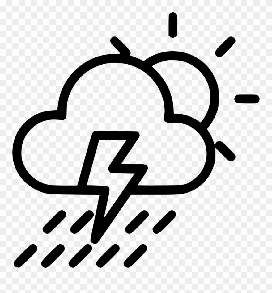 Thunder Clipart Cloudy - Sun And Thunder Black And White Clip Art - Png Download