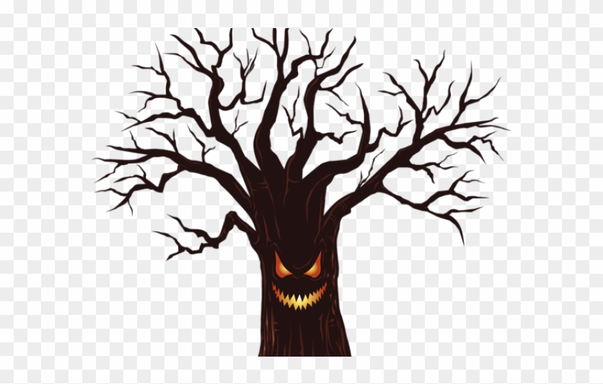 Library Clipart Spooky - Scary Tree Silhouette Halloween - Png Download