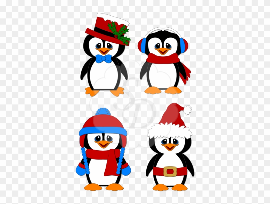 Christmas Penguins - Cartoon Clipart