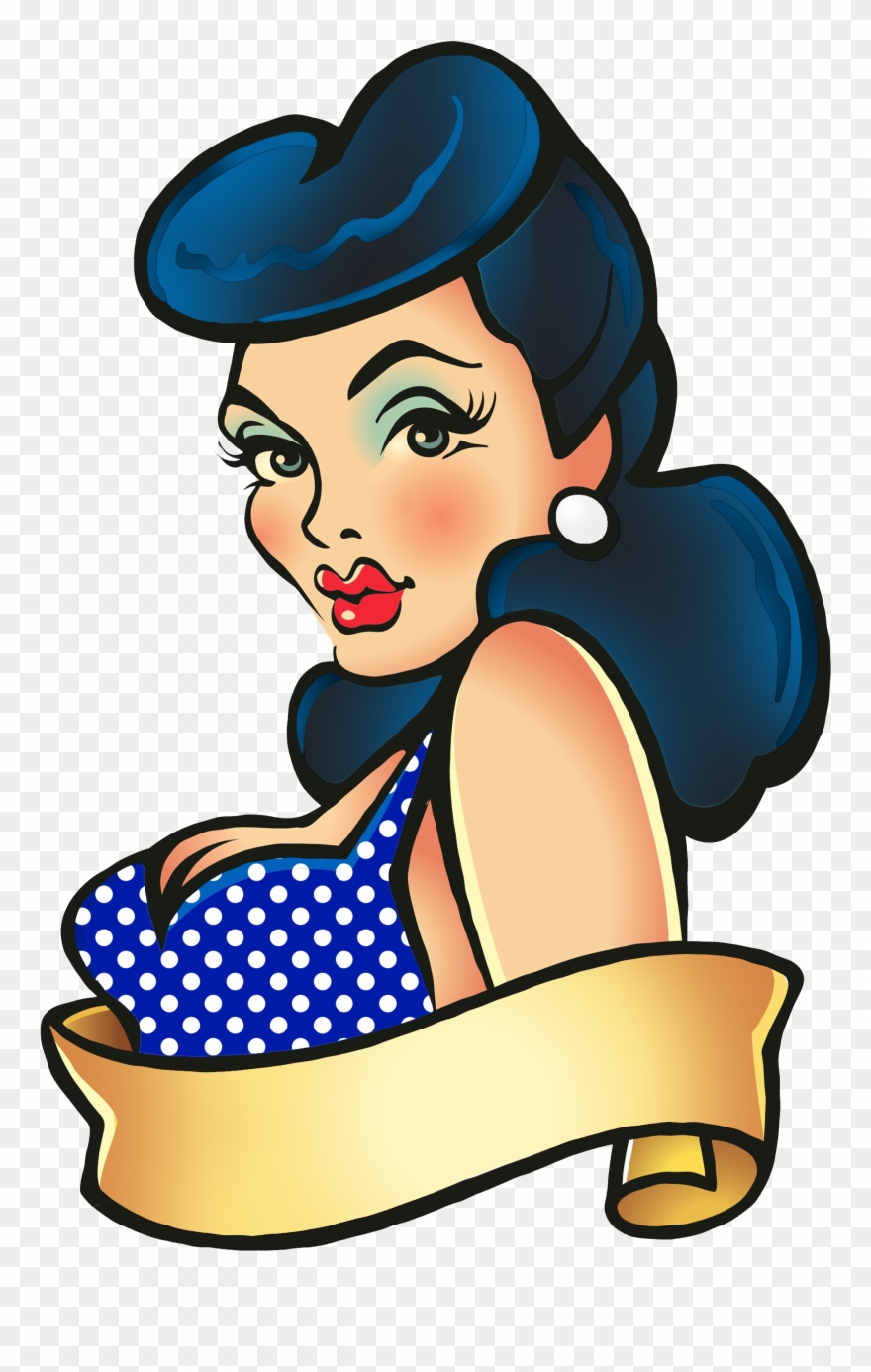 Picture Royalty Free Black Hair Bettie Bang Paige Style - Old School Pin Up Tattoos Clipart