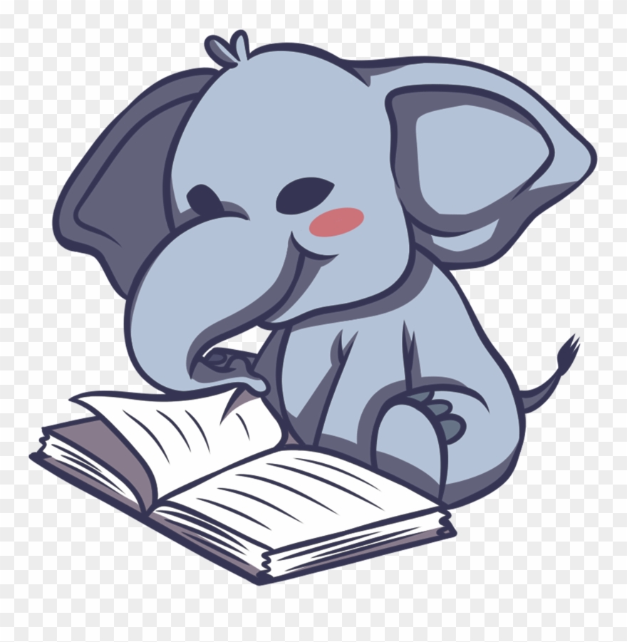 Elephant Reading Book - Cartoon Clipart