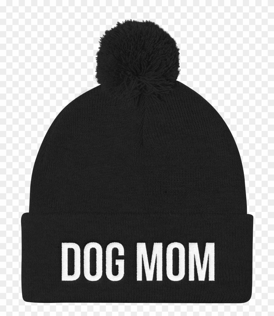 Dog Mom Embroidered Pom Pom Knit Beanie - Beanie Clipart