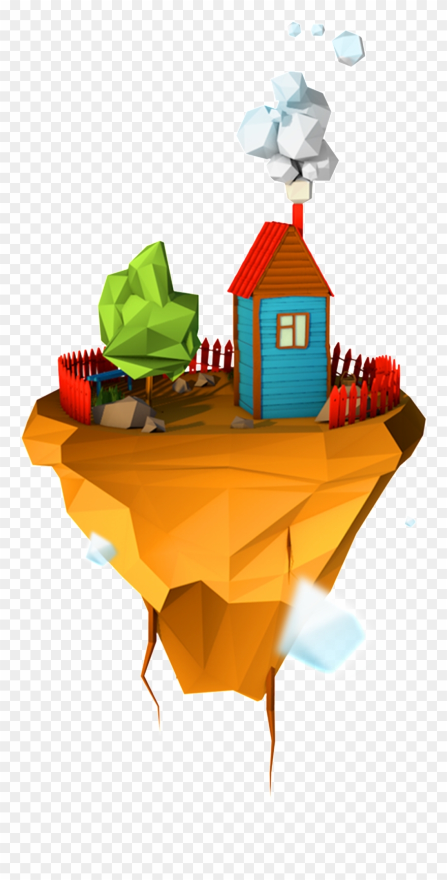 3d Fairytale Castle Pattern Design - Low Poly Transparent Floating Clipart