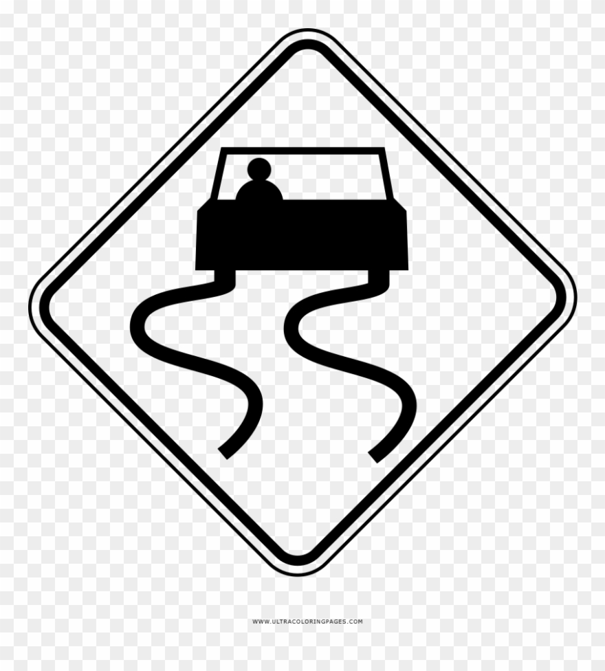 Road Sign Coloring Page - Car With Squiggly Lines Road Sign Clipart