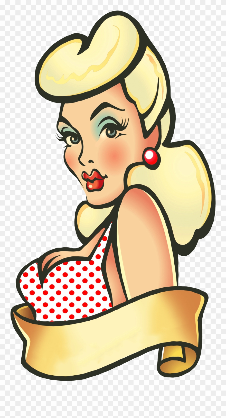 Black Hair Bettie Bang Paige Style - Cartoon Rockabilly Pin Up Girl Clipart