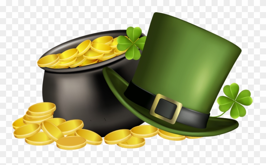 Patricks Day Pot Of Gold, Four Leaf Clover, And Green Clipart