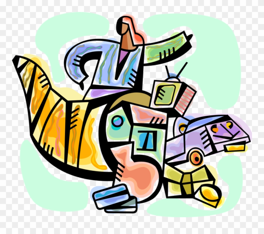 Vector Illustration Of Successful Woman With Cornucopia Clipart