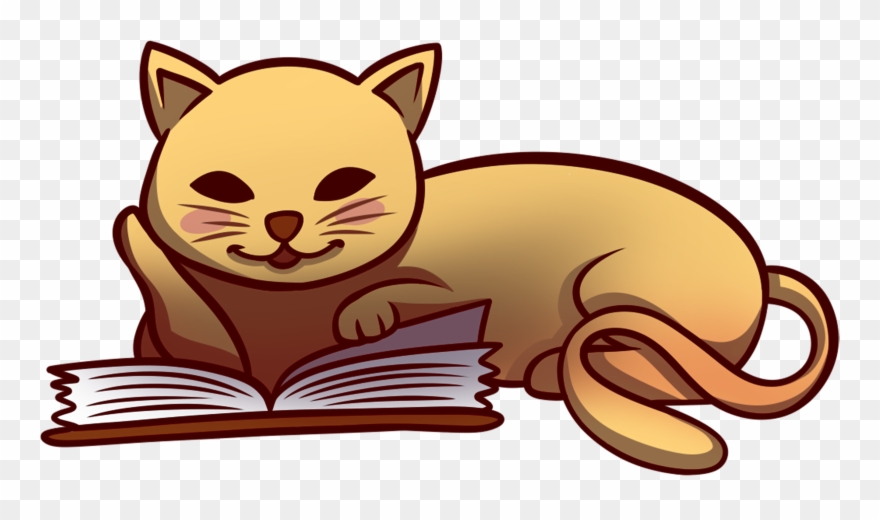 Cat Reading Book - Cartoon Clipart