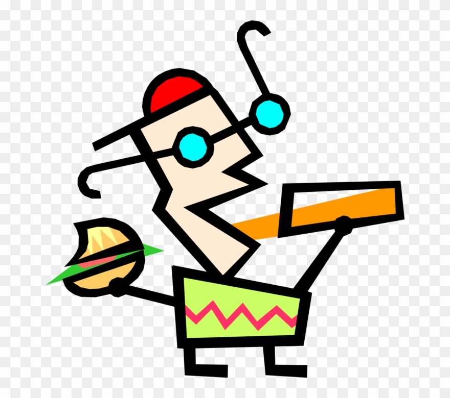 Vector Illustration Of Modern Art Kid Gets Fast Food - C Diff Reservoir Clipart
