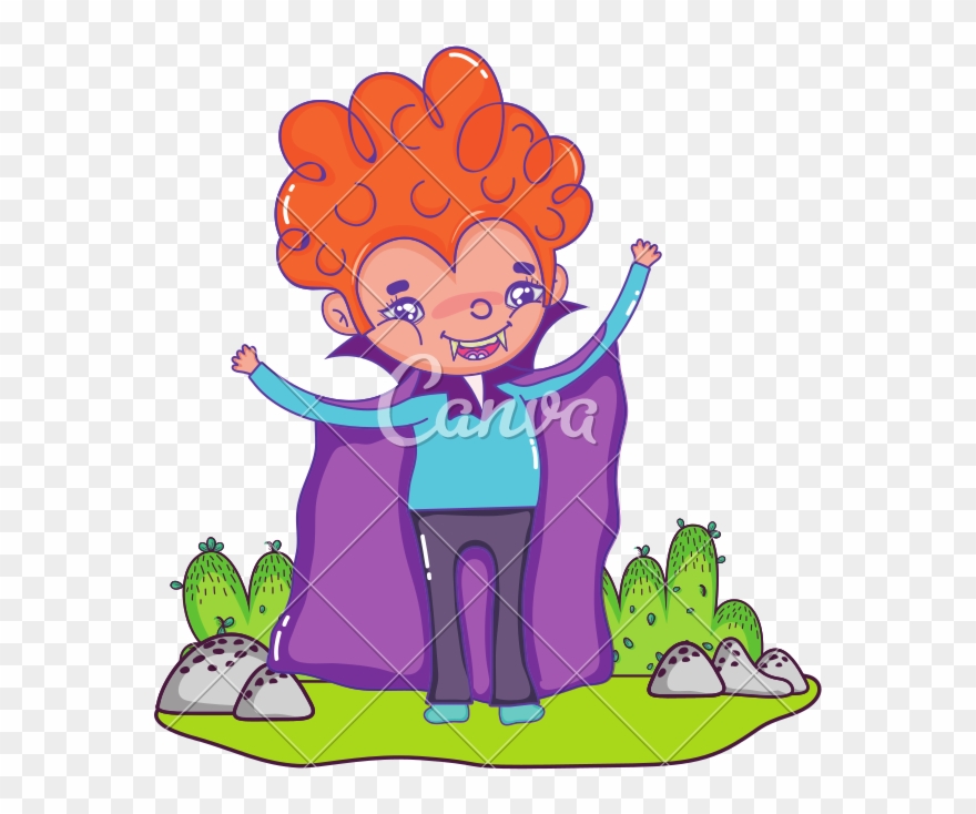Funny Boy Vampire Costume In The Landscape - Stock Photography Clipart