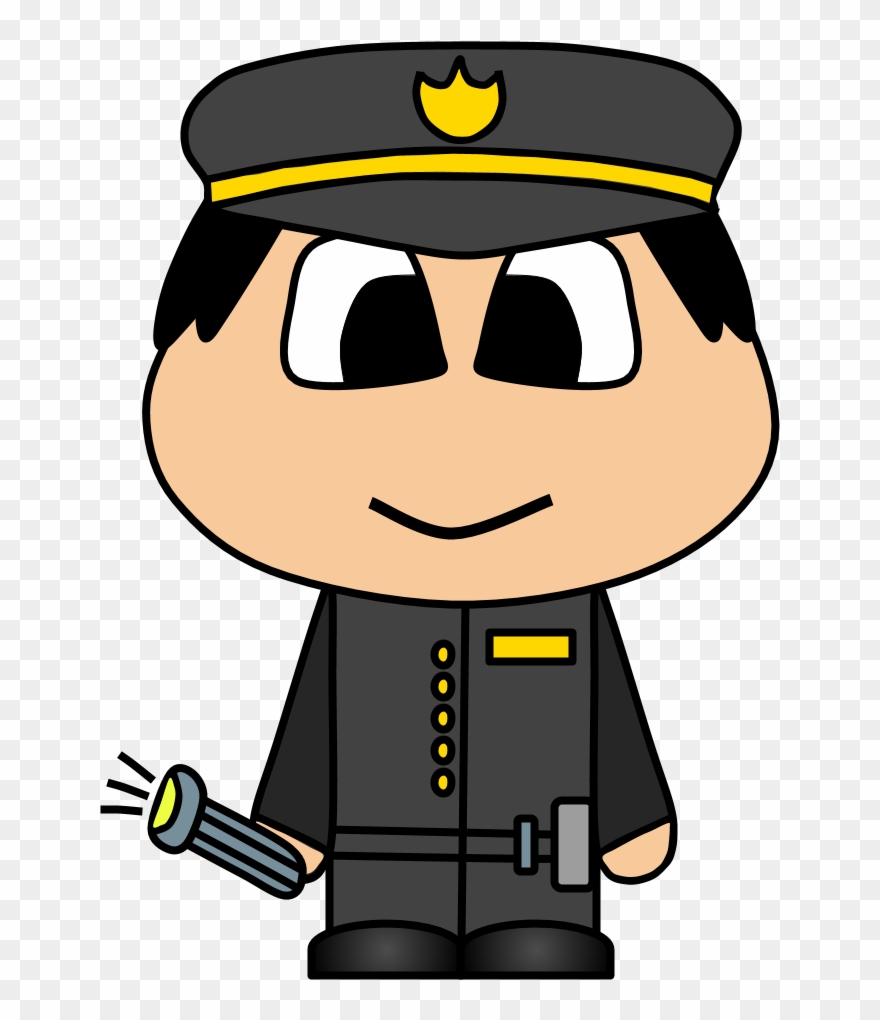 Policeman, Shield, Flashlight, Big Eyes, Cartoon Person - Cartoon Clipart