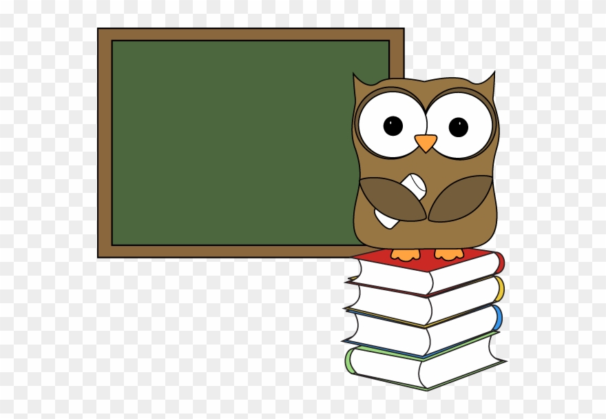 Owl With Books And Chalkboard Clip Art - Cartoon - Png Download