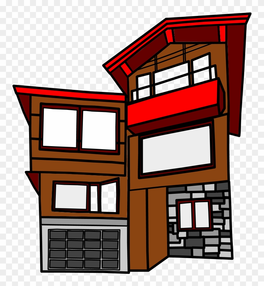 House, Modern, Contemporary, Brown, Red, Gray Clipart