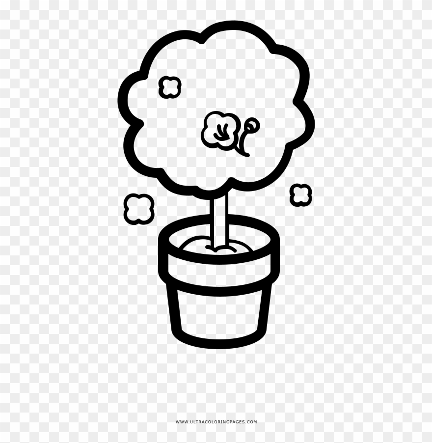 Cherry Tree In A Pot Coloring Page - Cartoon Clipart