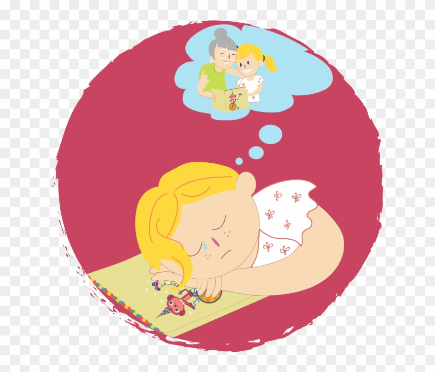 Sad Girl Dreaming About Spending Time With Her Grandma - Illustration Clipart