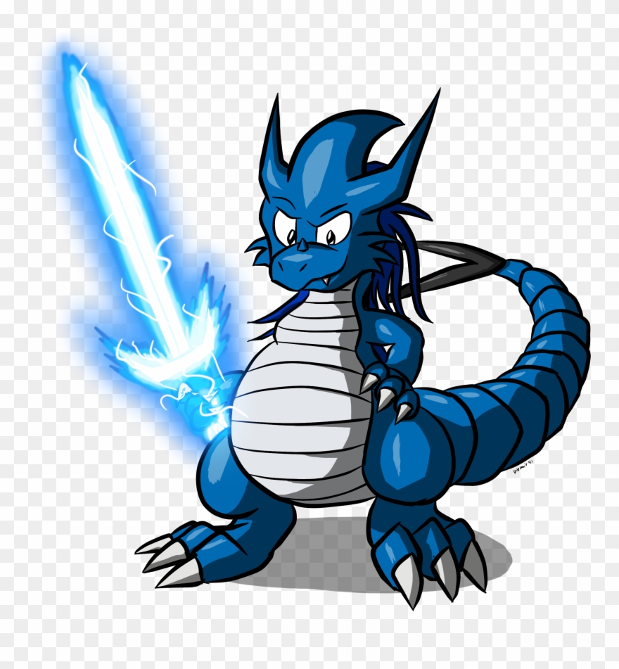 Drawn Dragon On Sword - Dragon With Sword Cartoon Clipart