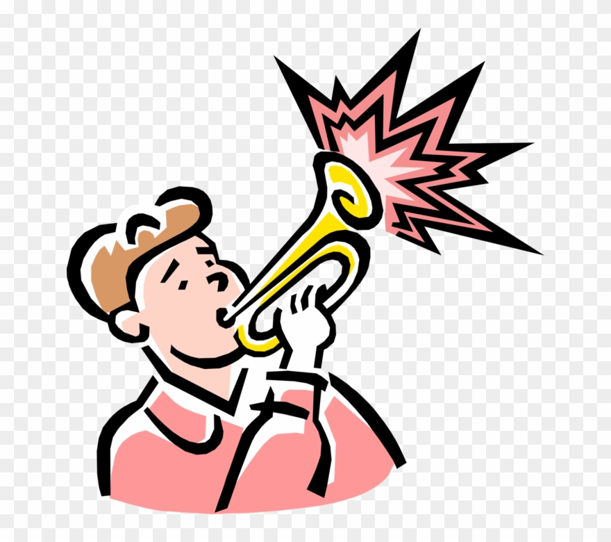Vector Illustration Of Boy Blasts Trumpet Brass Musical Clipart