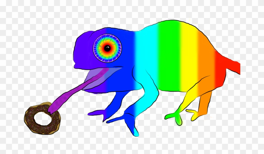 Rainbow Chameleon Eating A Doughnut Clipart