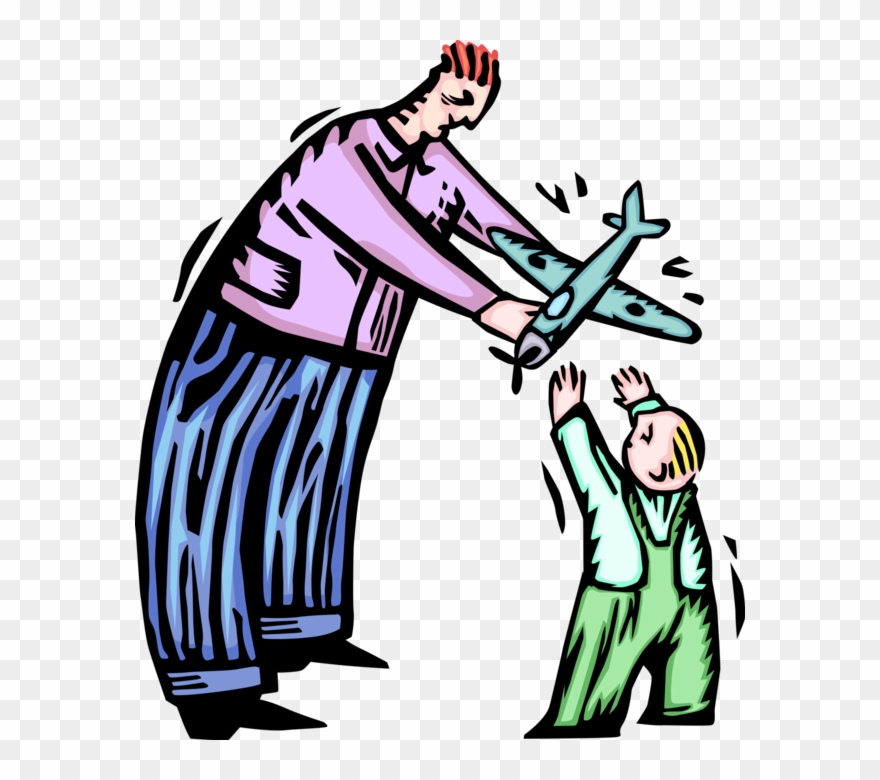 Vector Illustration Of Father Hands Toy Plane Airplane Clipart