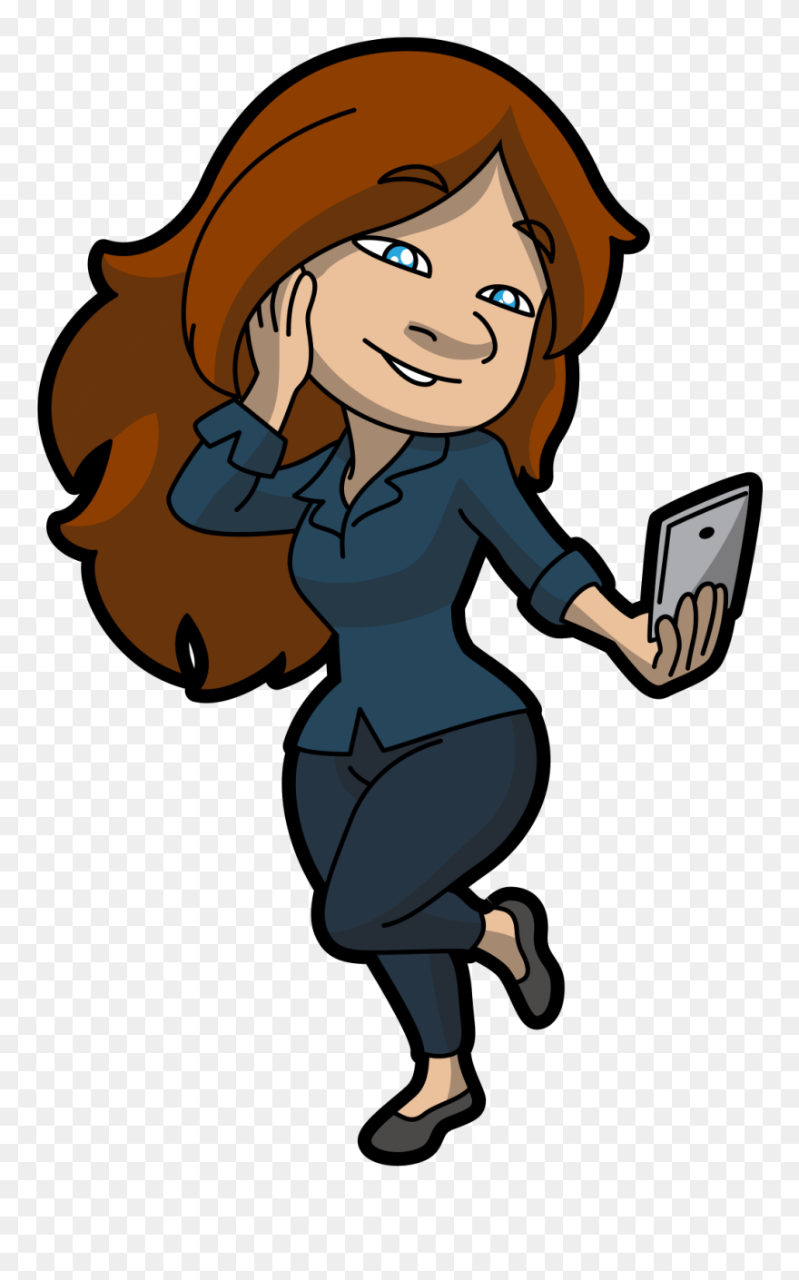 Cartoon Woman Doing Her Social Influencer Selfie Video - Cartoon Clipart