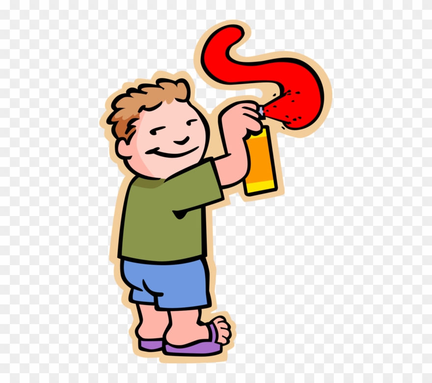 Vector Illustration Of Primary Or Elementary School - Menino Com Spray Desenho Clipart