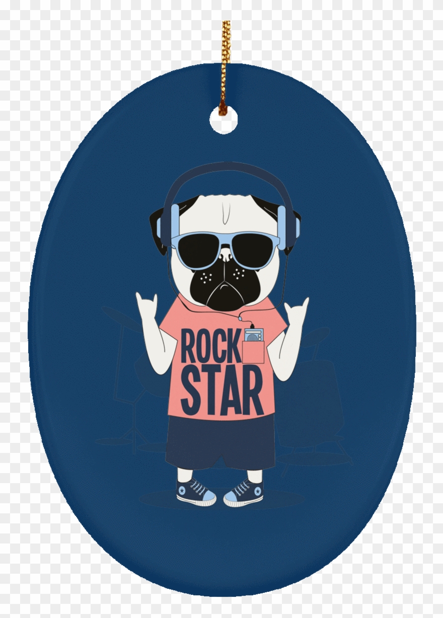 Rockstar Pug Christmas Ornaments - Pug Clipart