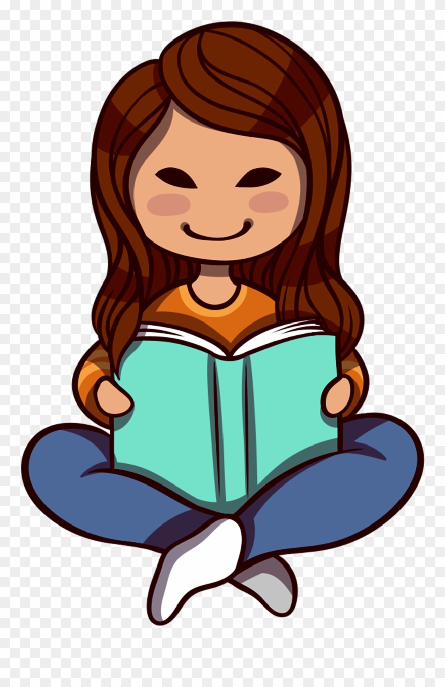 Girl Reading Blue Book - Illustration Clipart