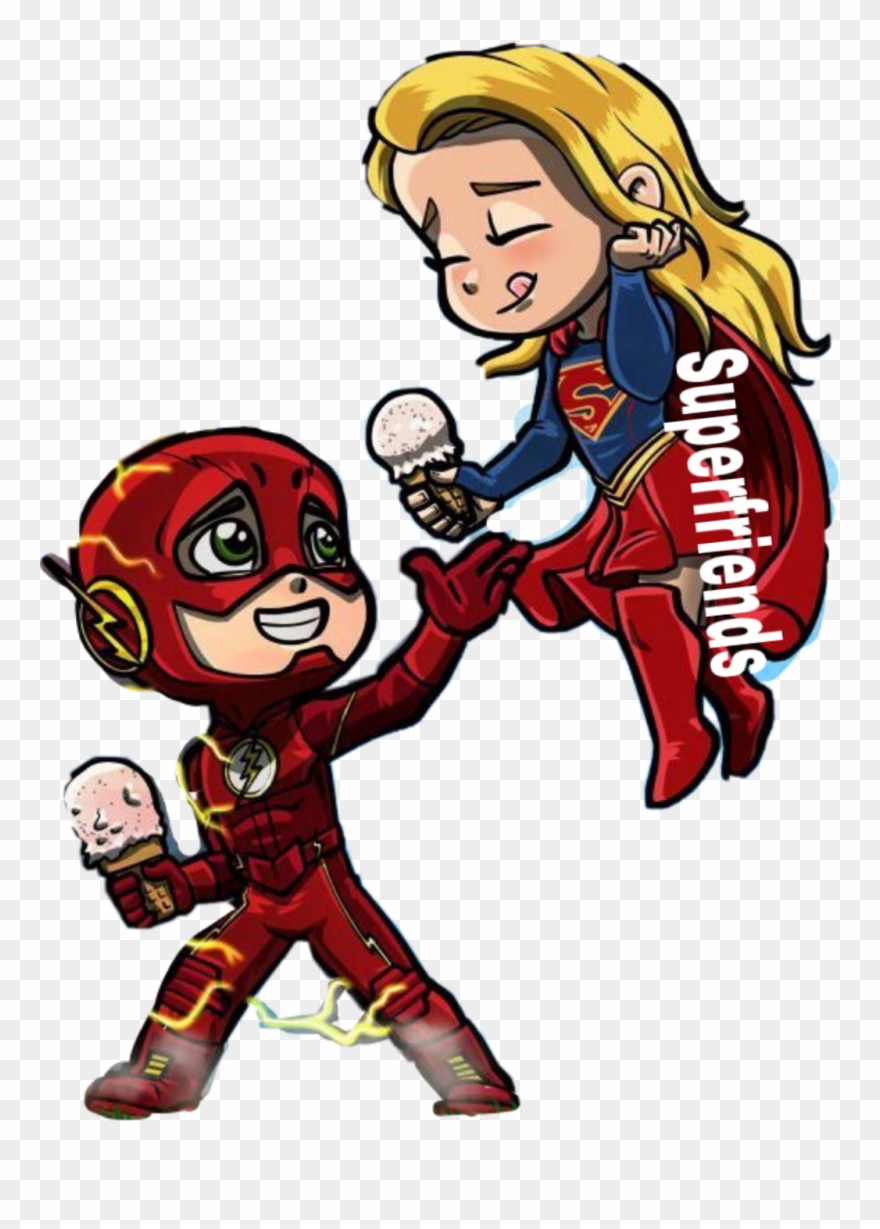 Flash Sticker - Flash And Supergirl Cartoon Clipart